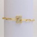 Golden paperclip chain bracelet with a sparkling crystal-encrusted letter Z charm - Letter Z