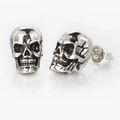 Hip hop vintage silver skull stud earrings with gothic punk style and detailed carving - Vintage Silver