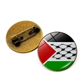 Round Palestine flag brooch pin with Keffiyeh pattern and bronze metal base - Black & White Checkered National Flag Style (Copper JY008763-8)