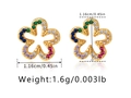 Detalle de pendientes de flor con circonitas de colores, medidas 1,16 cm y especificaciones - Chapado en Oro de 18K