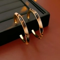 Close-up of retro C-shaped earrings with tortoise pattern and gold metal on leather base - Silver Needle / Pink