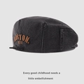 Berretto neonato in denim grigio scuro con ricamo BOSTON e coulisse regolabile - Taglia Unica(Regolabile) / Denim Nero