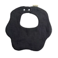 Absorbent dark grey petal-shaped cotton baby bib with snap button and wrinkled texture - Cement Grey