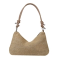 Handgewebte khakifarbene Strohtasche mit geknoteten Ledergriffen und silbernen Ringen - Khaki