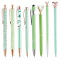 Set de 8 bolígrafos verde menta y plata con purpurina y detalles de corona - Set de Circonita Verde