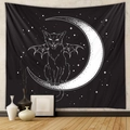 Detail view of Bohemian wall tapestry with black cat and crescent moon in home interior - GT156-5 Bat Cat