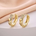 Elegant 18K gold plated huggie earrings with sparkling cubic zirconia on a white stand - Three-segment 3D Zirconia