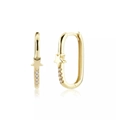 Detail of gold rectangular hoop earrings with star motif and micro-set zircon accents - Rectangular Star Ear Hoop / Gold