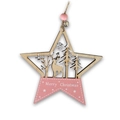 Weihnachtsstern aus Holz in Rosa und Natur mit Rentier-Motiv und Merry Christmas Print - Sternform - Rosa/Natur