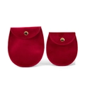 Red velvet jewelry pouches with gold snap buttons shown in two different sizes - Small 85*80mm / Red