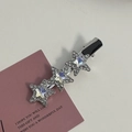 Pink rhinestone hair clip set featuring three stars in silver alloy for women - Silver/White Zirconia-Three Stars