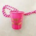 Pink Bride Squad shot glass with matching bead necklace for bachelorette parties - Bride Cup (Rose Red)