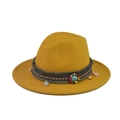 Yellow felt fedora hat with bohemian bead charms and vintage turquoise coin chain - 20-Bright Yellow