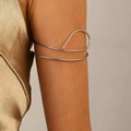 Polished silver geometric open arm cuff bracelet with sleek minimalist metallic design - Streamlined Geometric Style (A-1096)