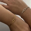 Minimalist gold and silver intertwined knot couple bracelets with twisted rope design - Twisted Knot Style (5809501HB)