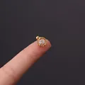 Gold-plated stainless steel helix stud with a round white zircon and ball screw back - Round Bezel-Set Single Diamond (HSPJ356-3#G)