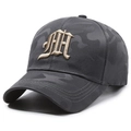 Dark gray camouflage baseball cap with gold gothic embroidery and breathable mesh fabric - Adjustable / Dark Gray