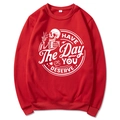 Red crewneck sweatshirt featuring white skeleton hand and positive quote graphic - Red (Style 2)