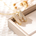 Gold plated letter M pendant necklace with sparkling cubic zirconia on dainty O-chain - Letter M (18k Gold + Bead Chain)