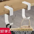 White 2-pack desk side bag hook with U-shaped non-punch design for heavy backpacks - Pearl White (2 Pack)