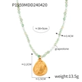 Collier en perles de pierre de vigne verte avec pendentif goutte d'or et tailles - Style Pendentif Goutte de Pierre de Raisin (P1959-金色项链)