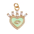 Mint green heart pendant with gold crown and evil eye detail in polished alloy - Crown Heart Evil Eye Light Green