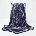 Detailed texture of paisley printed satin scarf with elegant blue and pink floral patterns - Dark Blue Pink Tone Scarf (FT266-4)