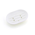 Minimalist white oval silicone soap dish with non-slip ridges and drainage holes - Oval / White