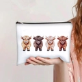 White canvas highland cow cosmetic bag with four colorful cattle illustrations - Four Colorful Highland Cows (jiayingpbb0111)