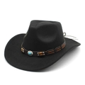 Classic black wool western cowboy hat with turquoise and leather band decoration - M(56-58cm) / Black