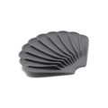 Detail of grey shell-shaped silicone soap dish with drainage slots on white background - Shell Style / Dark Gray