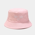 Detail of pink cotton bucket hat featuring white NEW YORK embroidery and stitched brim - M (56-58cm) / Light Pink