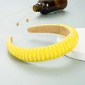 Luxurious thick yellow beaded headband with handcrafted crystal pearls and velvet lining - Yellow