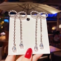Sparkling silver bow knot earrings with rhinestone tassels and waterdrop pendants - Silver Water Drop Bow Rhinestone Tassel Earrings (E0297)