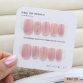 Pink gradient press-on nails with irregular gold foil marbling and square-round shape - S / Pink White Gradient Cat Eye (FM129)
