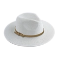 Chapeau Panama en paille blanche avec ceinture en cuir marron et boucle dorée - Taille Unique(58cm) / Blanc