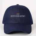 Navy blue baseball cap with Jesus Is King embroidery and crown icon for sun protection - One Size / Navy Blue