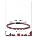 Deep red garnet bead bracelet featuring adjustable black cord on a white gift display card - Garnet Bracelet