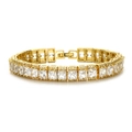Elegante pulsera tenis dorada con circonitas cuadradas y detalles de cristales brillantes - Dorado Circonita Blanca
