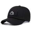 Casquette de baseball en coton noir vieilli avec broderie de montagne et logo HOBOO - Réglable / Noir