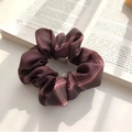 Dark red plaid scrunchie with ribbons on a book, elegant ballet style hair accessory - Manjusaka Dark Red