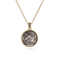 Collana con ciondolo a forma di civetta punk e moneta greca d'argento su catena d'oro - Antica Moneta Greca con Gufo