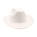 Classic white wool felt fedora hat with wide flat brim and minimalist leather band detail - White