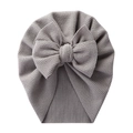 Solid grey baby turban hat with waffle texture and large bow decoration - Light Gray