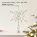 Silver glitter explosion star Christmas tree topper with LED lights and 25x30cm dimensions - 25cm Explosion Star Silver With Light