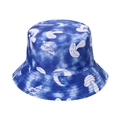 Tie-dye blue bucket hat with mushroom and butterfly prints for summer sun protection - Dark Blue Tie-Dye Mushroom Butterfly (F)