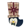 Calza di Natale con motivo a pinguino e bordo a quadri rosso e verde su sfondo bianco - Stile Pinguino