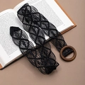 Detail of woven black bohemian belt with round wooden buckle and size specifications - Black Cotton Rope Solid Wood Round Buckle (X492-7)