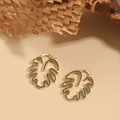 Exquisite hollow leaf earrings in gold finish with micro-paved black zircon stones - Black