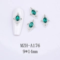 Close-up of diamond-shaped nail jewelry with green gemstone and silver alloy base - Silver Base Green Stone(A176)